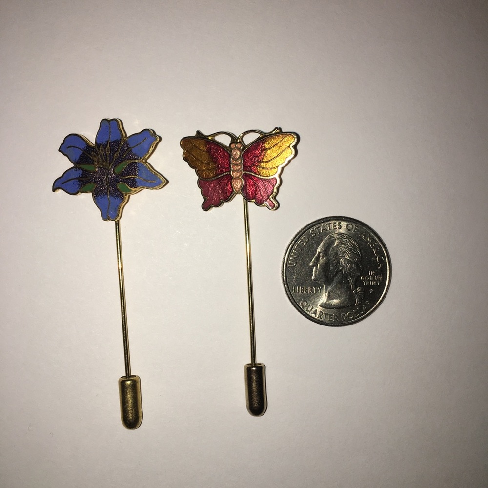 Butterfly and flower stick pins